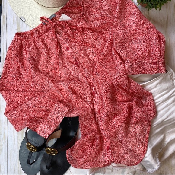 Olivia Moon Red & White Sheer Blouse - Picture 5 of 12